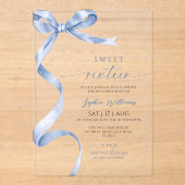 Blue Bow Sweet 16 Birthday Acryleinladungen (Vorderseite)