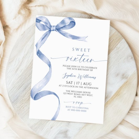 Blue Bow Sweet 16 Birthday Einladung