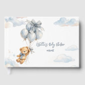 Blue Bow Teddy Bear Balloons Clouds Baby Boy Gästebuch (Vorderseite)