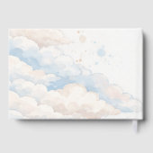 Blue Bow Teddy Bear Balloons Clouds Baby Boy Gästebuch (Rückseite)