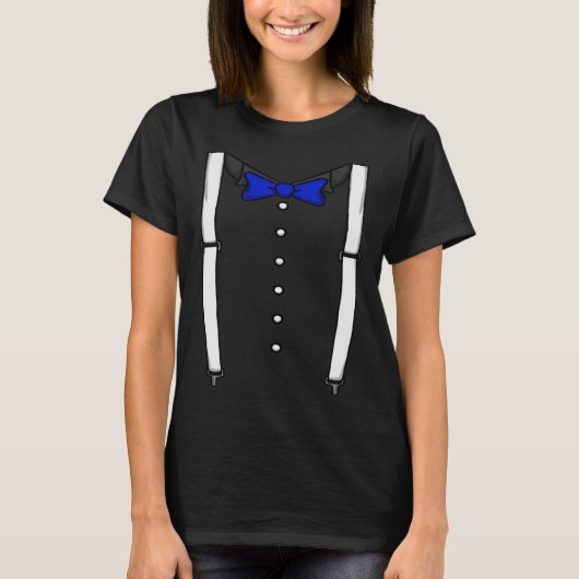 Blue Bow Tie Suspenders Cummerbund Tuxedo Bow Tie T-Shirt (Vorderseite)