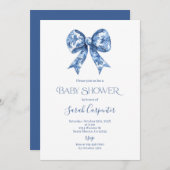 Blue Bow Toile Baby Shower Boy Einladung (Vorne/Hinten)