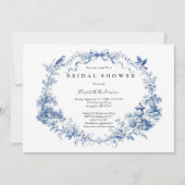 Blue Bow Toile Garden Bridal Shower  Einladung (Vorderseite)