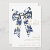 Blue Bow Toile Sie bindet das Brautparty des Knote Einladung (Vorne/Hinten)