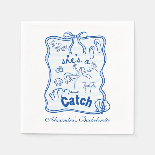 Blue Bow Tropical Bachelorette Celebration Serviette (Vorderseite)