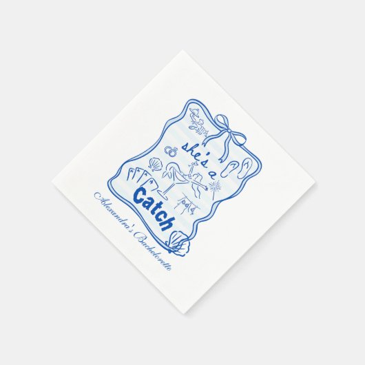 Blue Bow Tropical Bachelorette Celebration Serviette (Ecke)