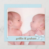 Blue Bow Twin Boys Baby Foto Geburtsankündigung Ankündigung (Vorne/Hinten)