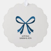 Blue Bow und Mistletoe Ornament Karte (Rückseite)