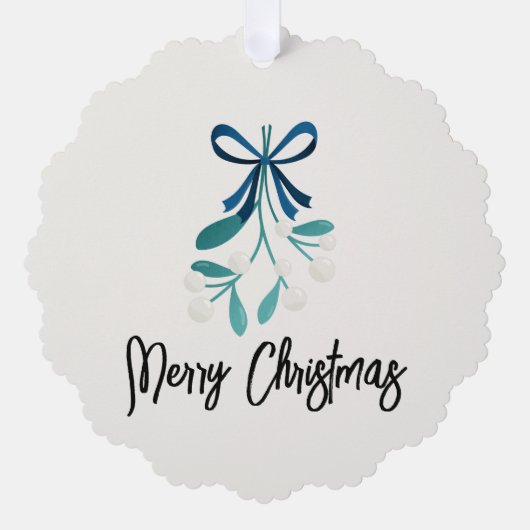 Blue Bow und Mistletoe Ornament Karte (Vorderseite)