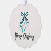 Blue Bow und Mistletoe Ornament Karte (Links)