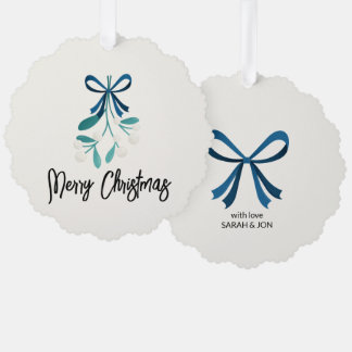 Blue Bow und Mistletoe Ornament Karte