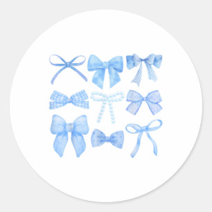 Blue Bow und Ribbon Niedliche Grafikmädchen Frauen Runder Aufkleber