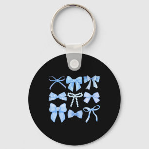 Blue Bow und Ribbon Niedliche Grafikmädchen Frauen Schlüsselanhänger