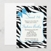Blue Bow und Zebra Sweet 16 Geburtstag Einladung (Vorne/Hinten)
