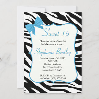 Blue Bow und Zebra Sweet 16 Geburtstag Einladung