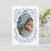 Blue Bow Wassercolor Blumen Oval Foto Weihnachten (Stehend Vorderseite)