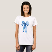 Blue Bow Watercolor Coquette Ästhetisch Preppy T-Shirt (Vorne ganz)