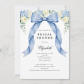 Blue Bow Watercolor Florals Bridal Shower Einladung (Vorderseite)
