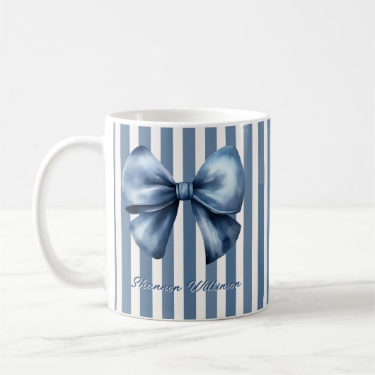 Blue Bow Watercolor Stripe Design Kaffeetasse (Links)