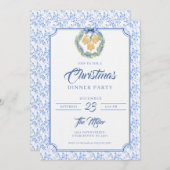 Blue Bow Watercolor Wreath Grandmillenial Einladung (Vorne/Hinten)