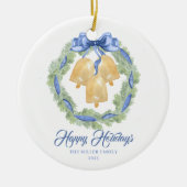 Blue Bow Watercolor Wreath Grandmillenial Keramik Ornament (Vorne)