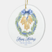 Blue Bow Watercolor Wreath Grandmillenial Keramik Ornament (Links)