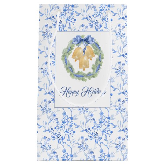 Blue Bow Watercolor Wreath Grandmillenial Kleine Geschenktüte (Vorderseite)