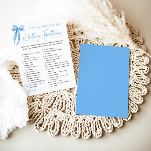 Blue Bow Wedding Traditions Brautparty Game Einladung