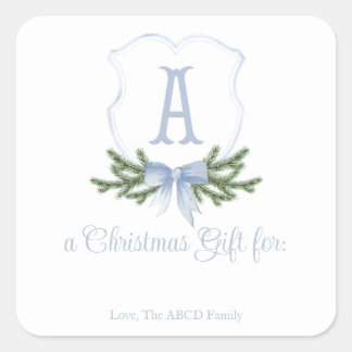 Blue Bow Weihnachts-Wappen-Sticker-Geschenk-Tag -  Quadratischer Aufkleber