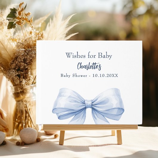 Blue Bow weiß wünscht Baby Dusche Gästebuch