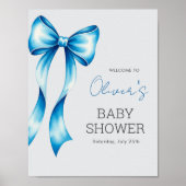 Blue Bow Welcome Sign, Blue Bow Baby Shower Poster (Vorne)