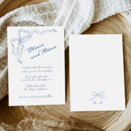 Blue Bow Whimsical Handwriting Elegant Wedding Einladung