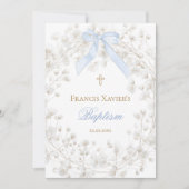  blue bow white baby's breath flowers Baptism Einladung (Vorderseite)