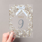  blue bow white baby's breath flowers table number acryleinladungen (Insitu (Handheld))