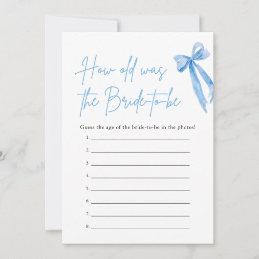 Blue Bow wie alt war das Brautparty der Braut Einladung (Vorderseite)