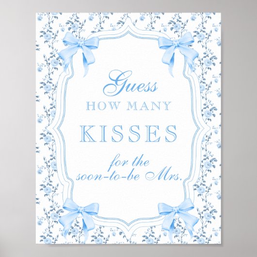 Blue Bow Wie viele Kisses Brautparty Game Poster (Vorne)
