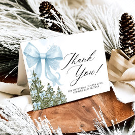 Blue Bow Winter Baby Dusche Danke Karte