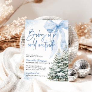 Blue Bow Winter Baby Dusche Es ist kalt draußen Einladung