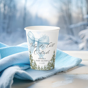 Blue Bow Winter Baby Dusche Pappbecher