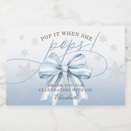 Blue Bow Winter Baby Pop Es, wenn sie Pop Schaumweinetikett (Einzelnes Label)