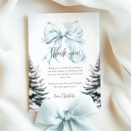 Blue Bow Winter Baby Shower Flat Thank You Card Dankeskarte