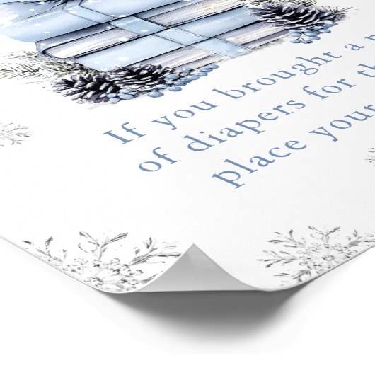 Blue Bow Winter Books Baby Shower Diaper Raffle Poster (Ecke)