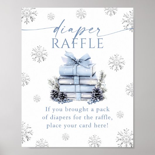 Blue Bow Winter Books Baby Shower Diaper Raffle Poster (Vorne)