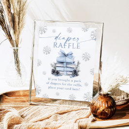 Blue Bow Winter Books Baby Shower Diaper Raffle Poster