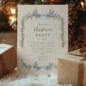 Blue Bow Winter Botanical Christmas Einladung