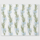 Blue Bow Winter Green Wrapping Paper Geschenkpapier (Flach)