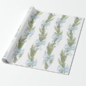 Blue Bow Winter Green Wrapping Paper Geschenkpapier (Ungerollt)