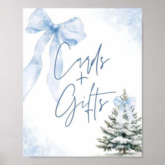 Blue Bow Winter SnowflakeBaby Shower Cards & Gifts Poster (Vorne)