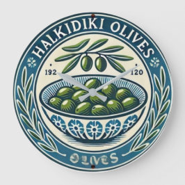 Blue Bowl Greek Olive Picture Design Große Wanduhr