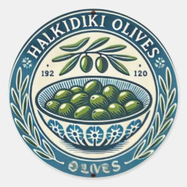 Blue Bowl Greek Olive Picture Design Runder Aufkleber